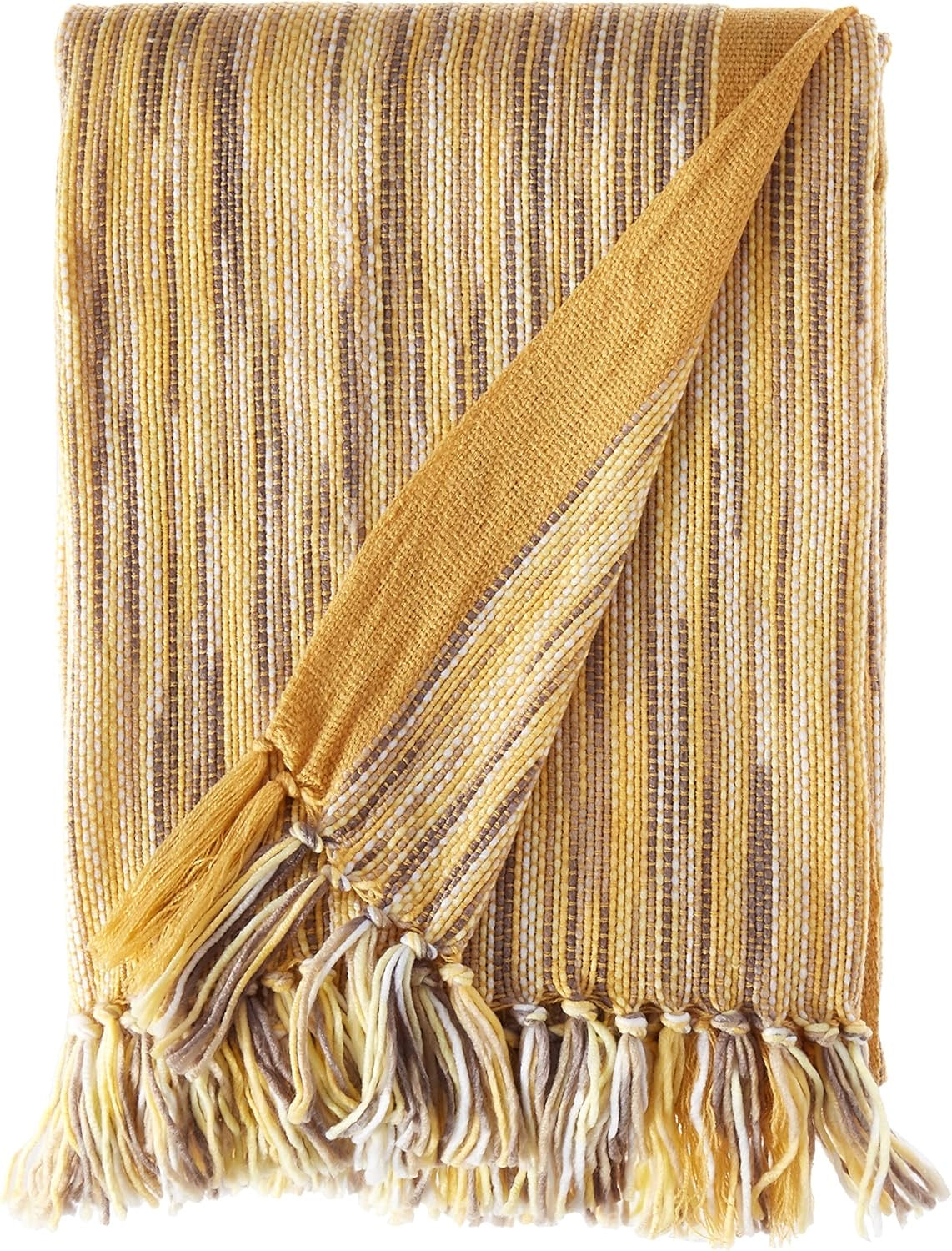 Yellow Striped Tassel Throw Blanket
