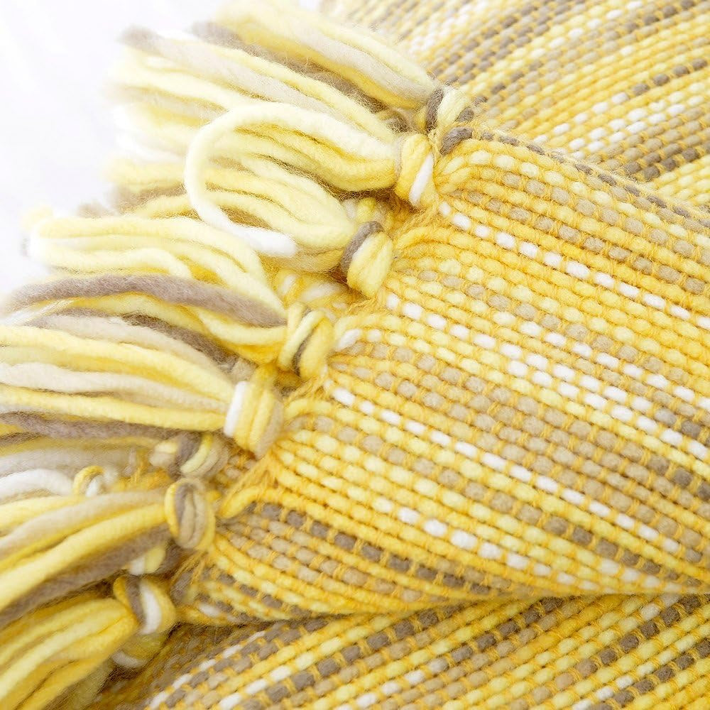 Yellow Striped Tassel Throw Blanket